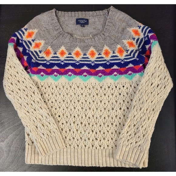American Eagle Outfitters Sweaters - American Eagle Outfitters Gray/Beige Wool Blend Pullover Sweater Women's Large